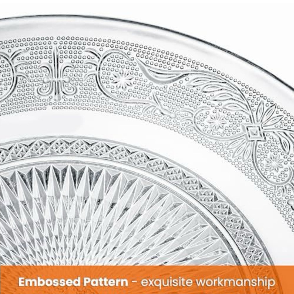 Clear Pressed Glass Decorative Dinner Plates - Set - Picture 3 of 5